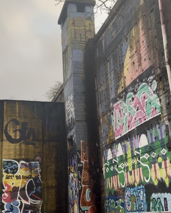Schmierereien und beschädigte Mauer im Antifa-Viertel