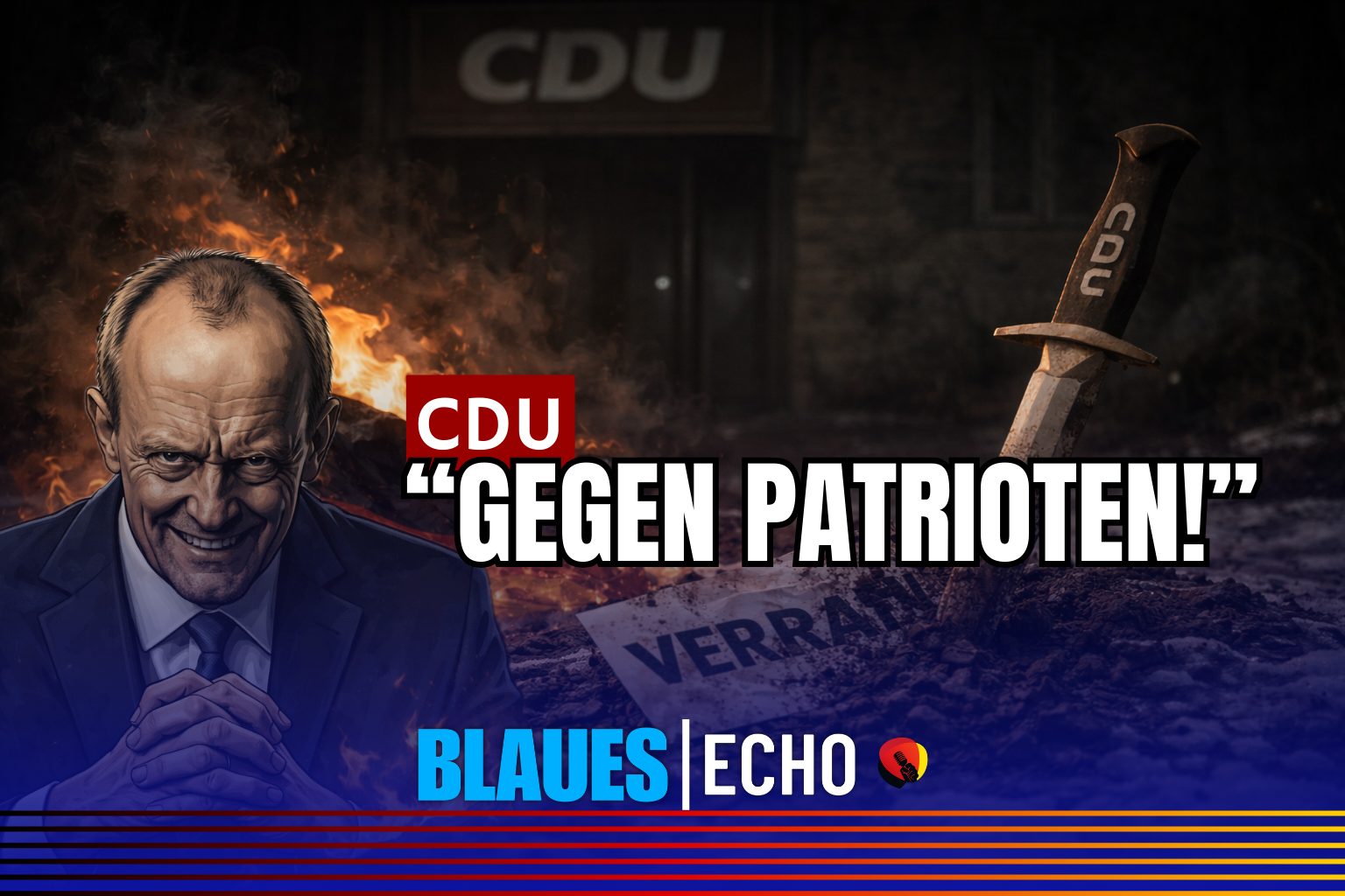 CDU gegen Patrioten Verrrat Friedrich Merz: Messer und Feuer-Symbolik – Konservative diffamieren eigene Basis? Jeffrey Epstein Symbol für elitären Verrat an Deutschland.