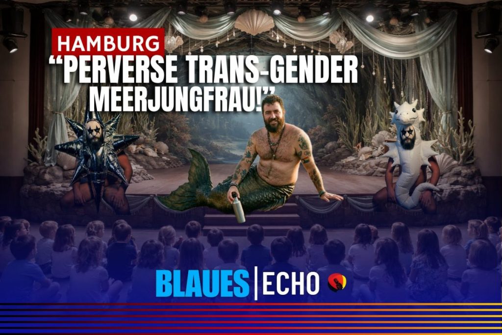 Blaues Echo Grafik zu Trans-Gendershow Meerjungfrau in Hamburg
