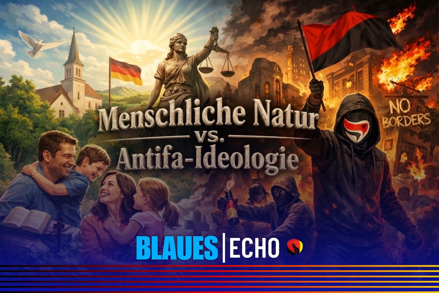 Menschliche Natur vs Antifa Ideologie: Gewaltbereite Maskierte gegen Freiheit und Tradition – No Borders Chaos vs. patriotische Werte Deutschland.