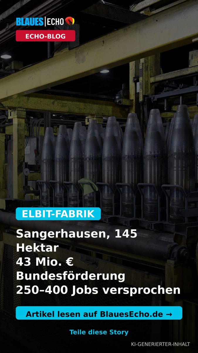 Story-Grafik Elbit Sangerhausen: 43 Millionen Euro Bundesförderung, 250 bis 400 Jobs