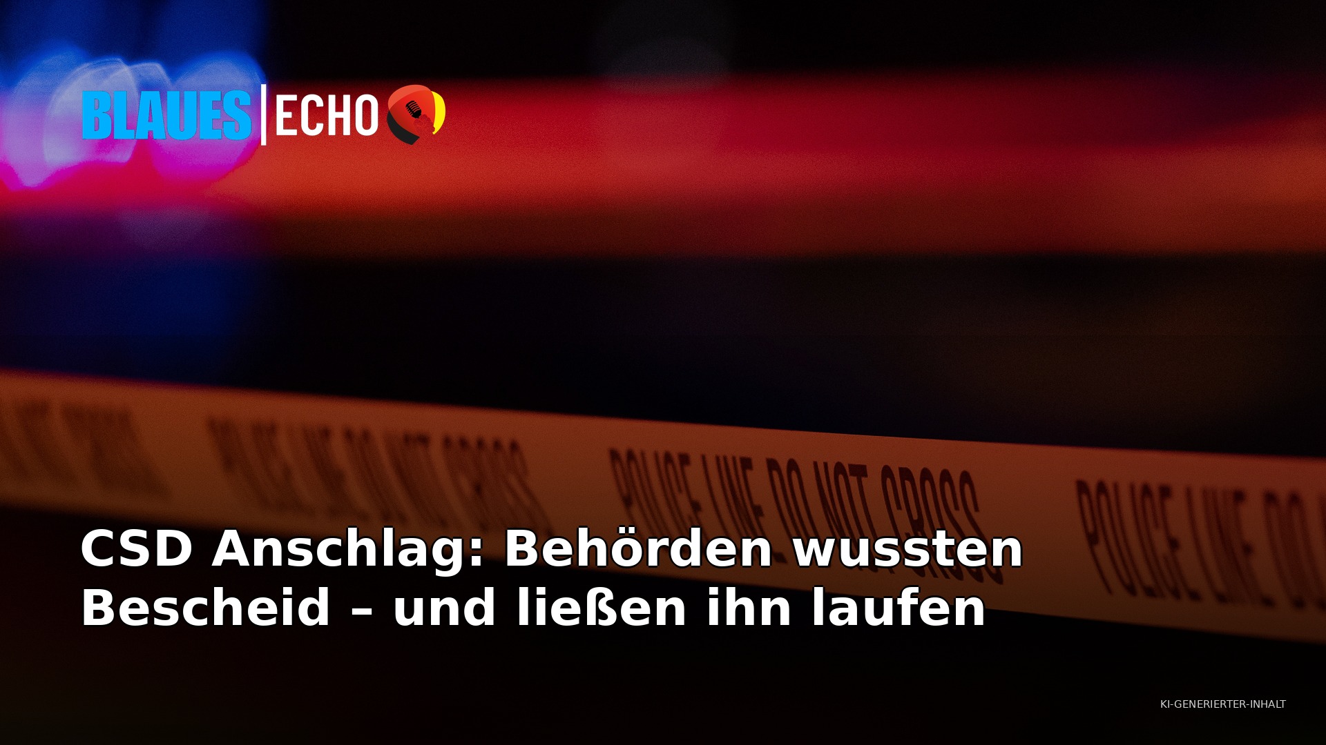 CSD Anschlag – Polizeiabsperrung bei Nacht, Titelgrafik Blaues Echo
