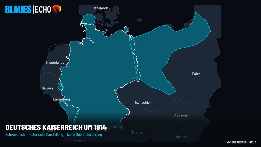 Schematische Karte des Deutschen Kaiserreichs um 1914, historische Darstellung ohne Gebietsforderung
