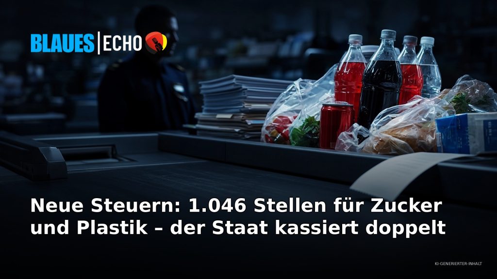 Neue Steuern: Supermarktkasse mit Limo-Flaschen und Plastikverpackungen – Zucker- und Plastiksteuer ab 2027